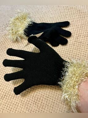 NWT Handmade Black Gloves with Glitzy Gold Trim